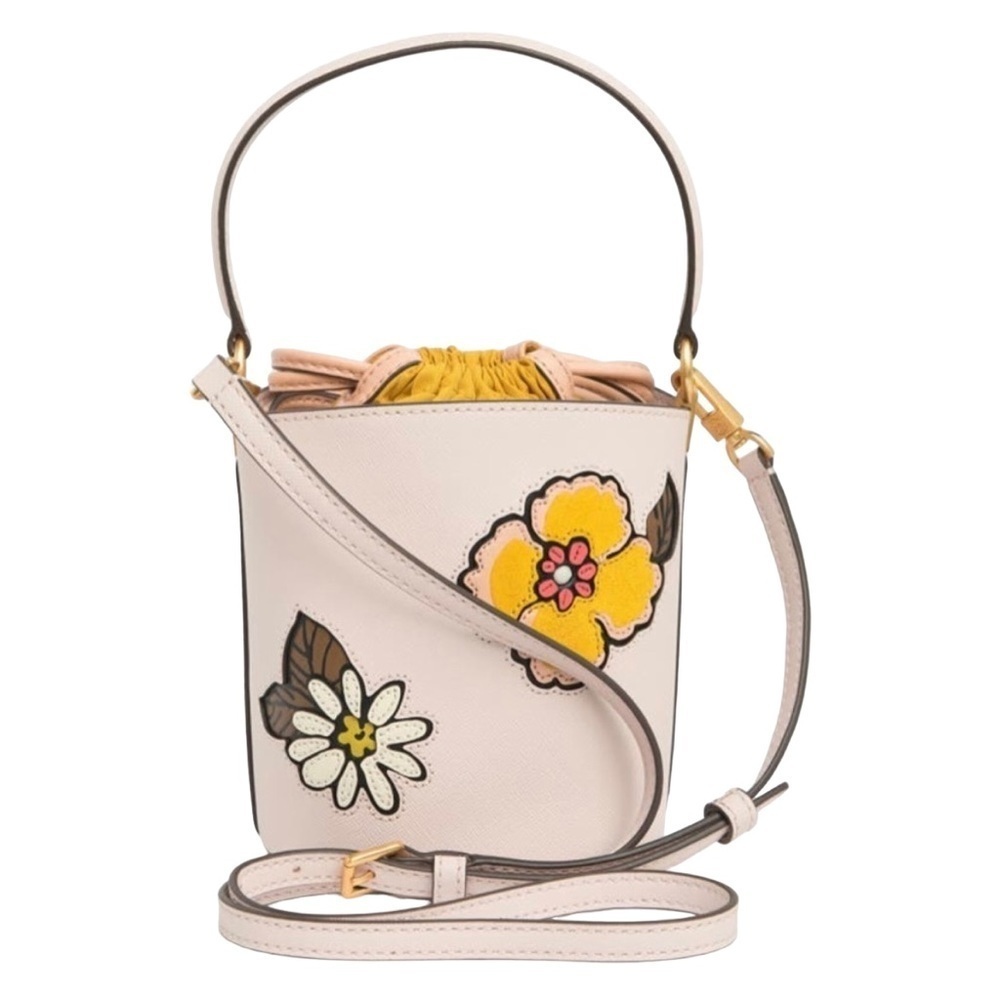 Tory Burch Robinson Bucket Bag Crossbody Purse Flower Appliqué NWT Leather - Picture 4 of 15